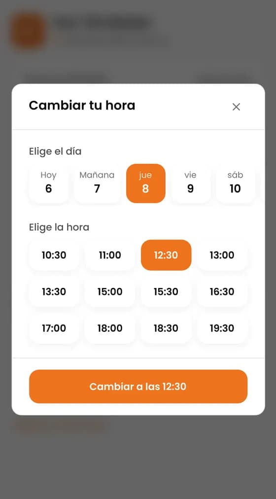 Elige el día y la hora nueva, y toca «Cambiar a las …».