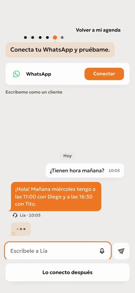 Pruébala escribiéndole como un cliente: «¿Tienen hora mañana?».