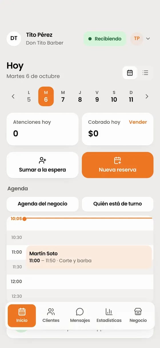 Desde ese momento recibes a la fila y tus reservas aparecen en orden en «Tu agenda de hoy».
