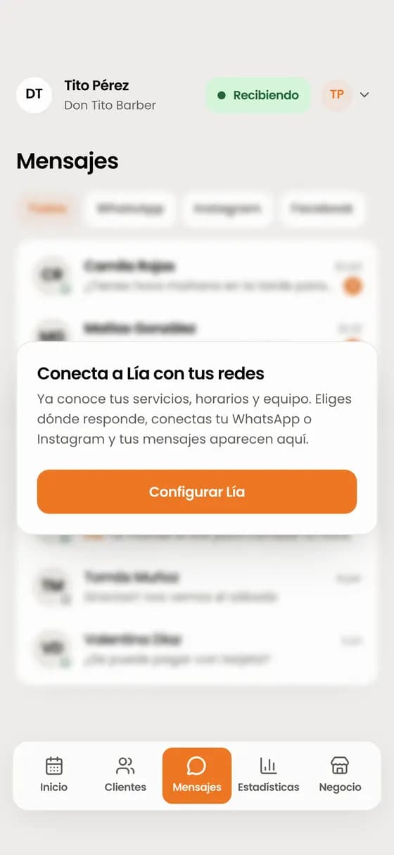 En la pestaña Mensajes toca «Configurar Lía».