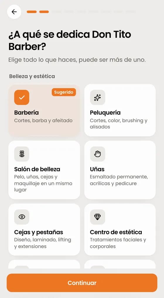 Elige tu rubro. Puedes marcar más de uno si haces varias cosas.